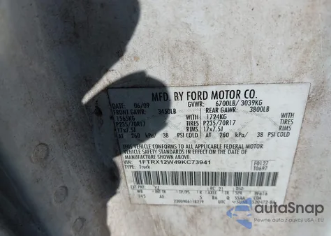 2009 Ford F-150 Stx/Xl from USA, damaged, VIN 1FTRX12W49KC73941
